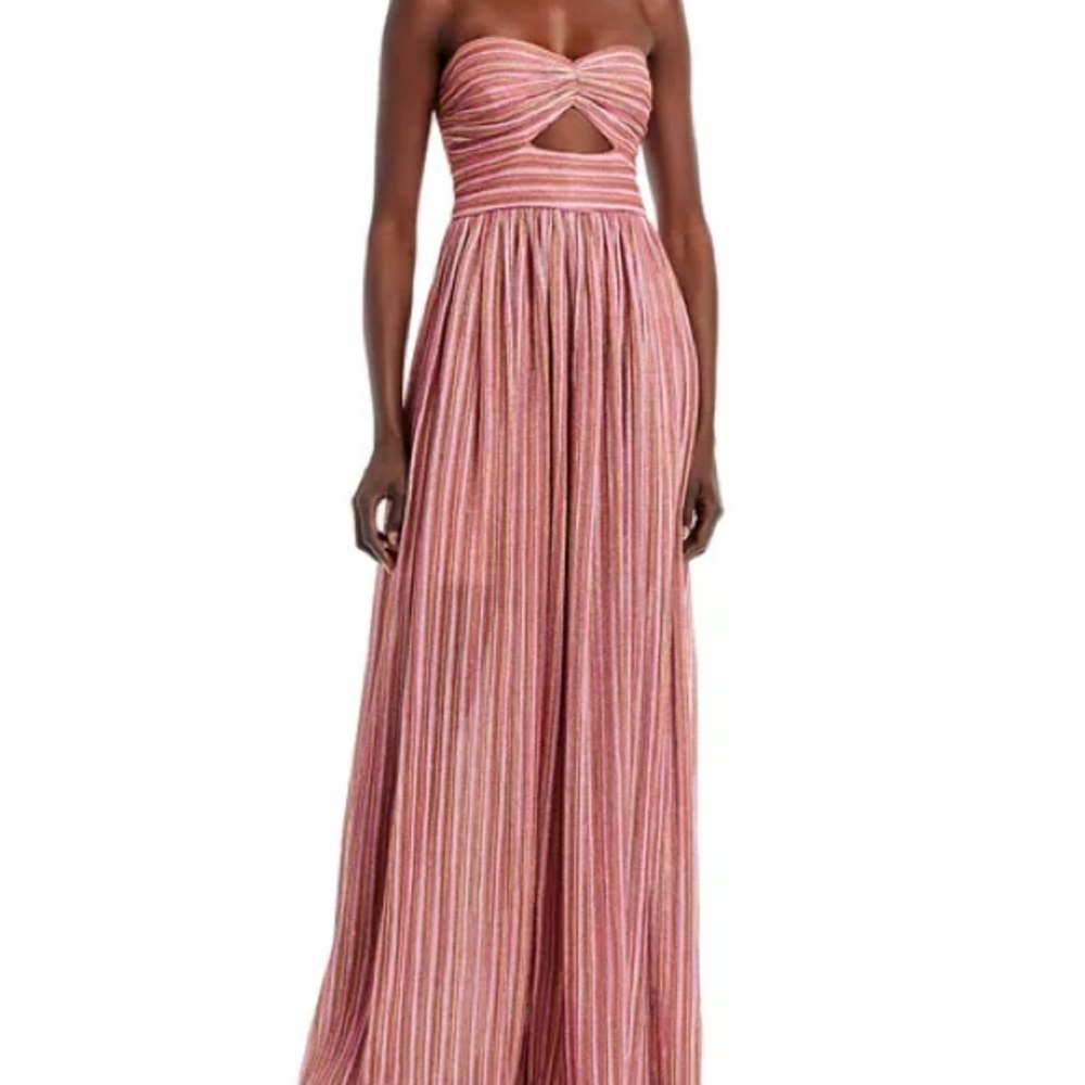 AQUA Strapless Pink Metallic Twist-Front Evening Dress